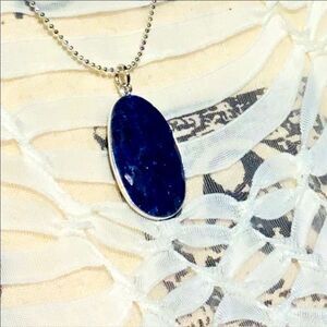 Blue Lapis Lazuli Gemstone Sterling Silver Pendant Ball Lanyard Necklace NEW